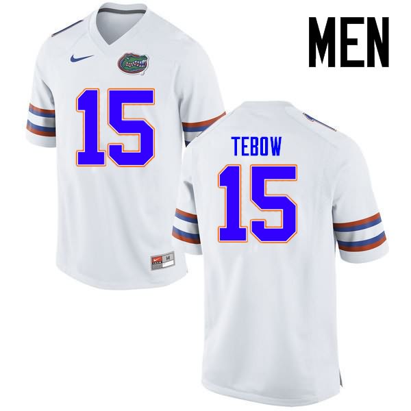 Men's NCAA Florida Gators Tim Tebow #15 Stitched Authentic Nike White College Football Jersey TCM3165LS